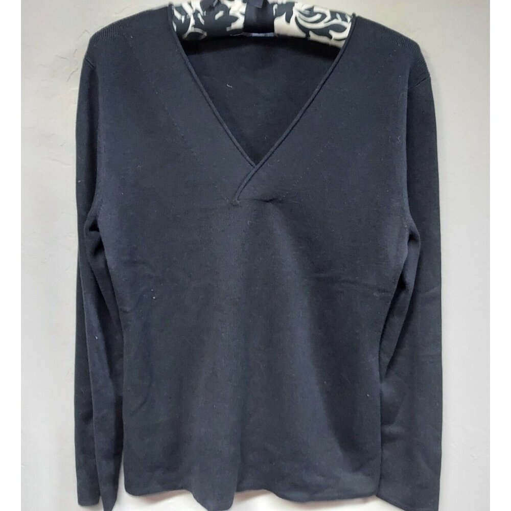 J.Jill Women's Medium Black Long Sleeve V-Neck Knit Cotton Sweater